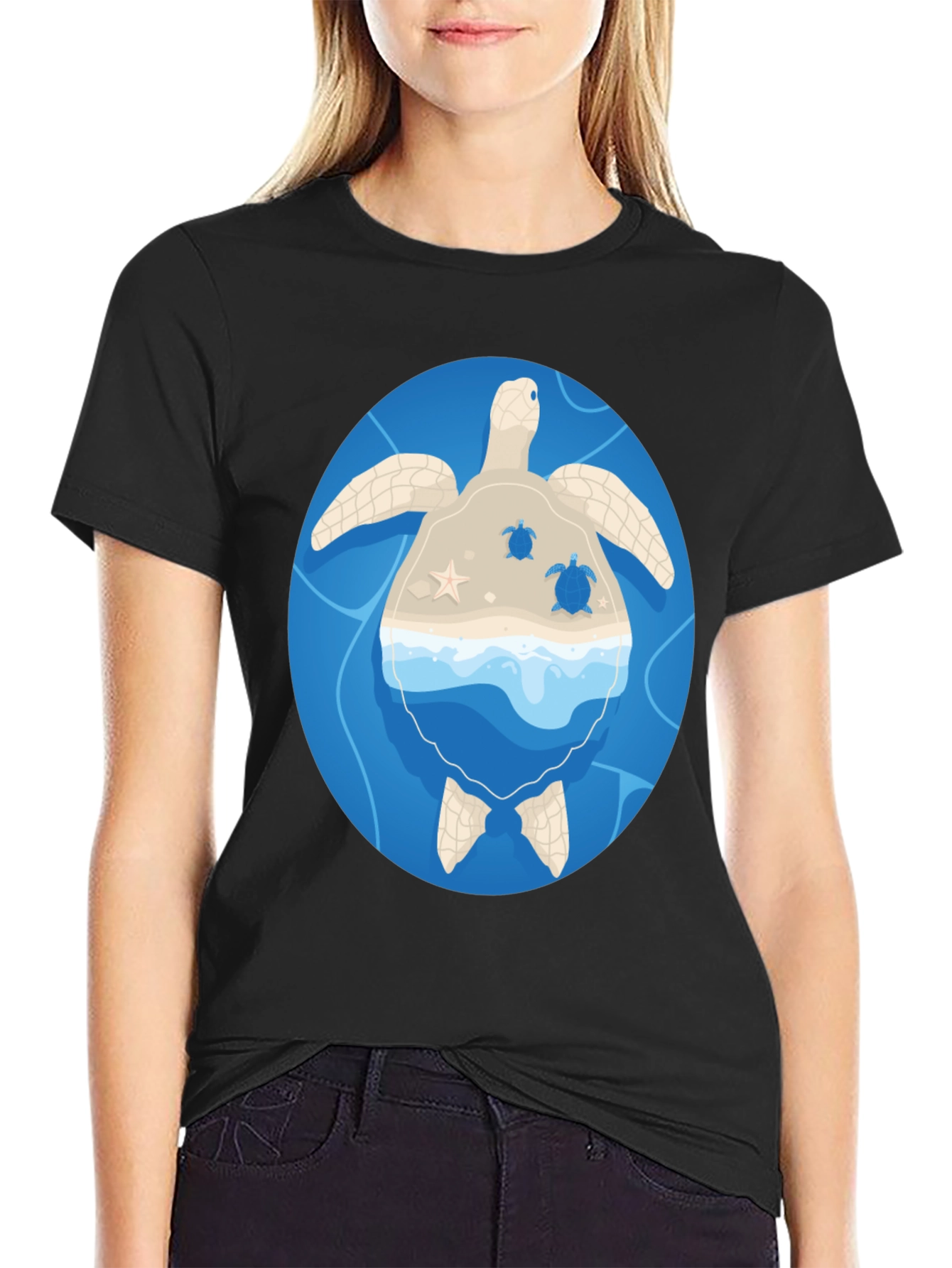 Sea Turtle Island Graphic Tee - Black