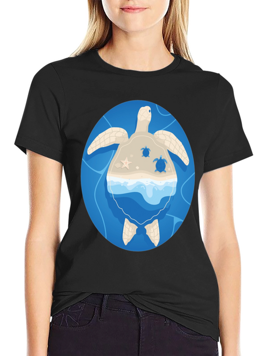 Sea Turtle Island Graphic Tee - Black