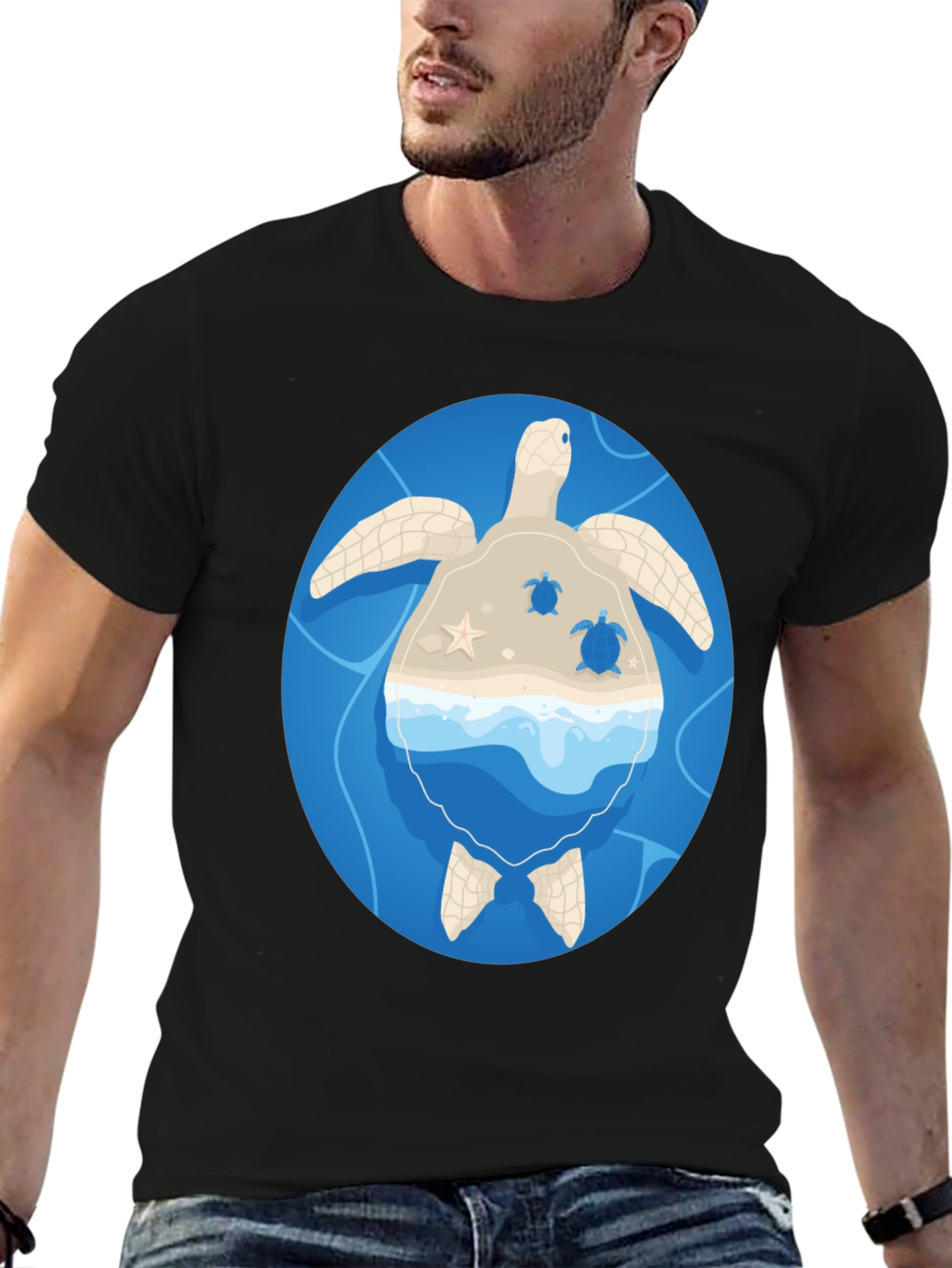 Sea Turtle Island Graphic Tee - Black