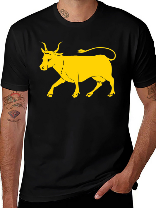 Black T-Shirt with Yellow Cow Graphic
