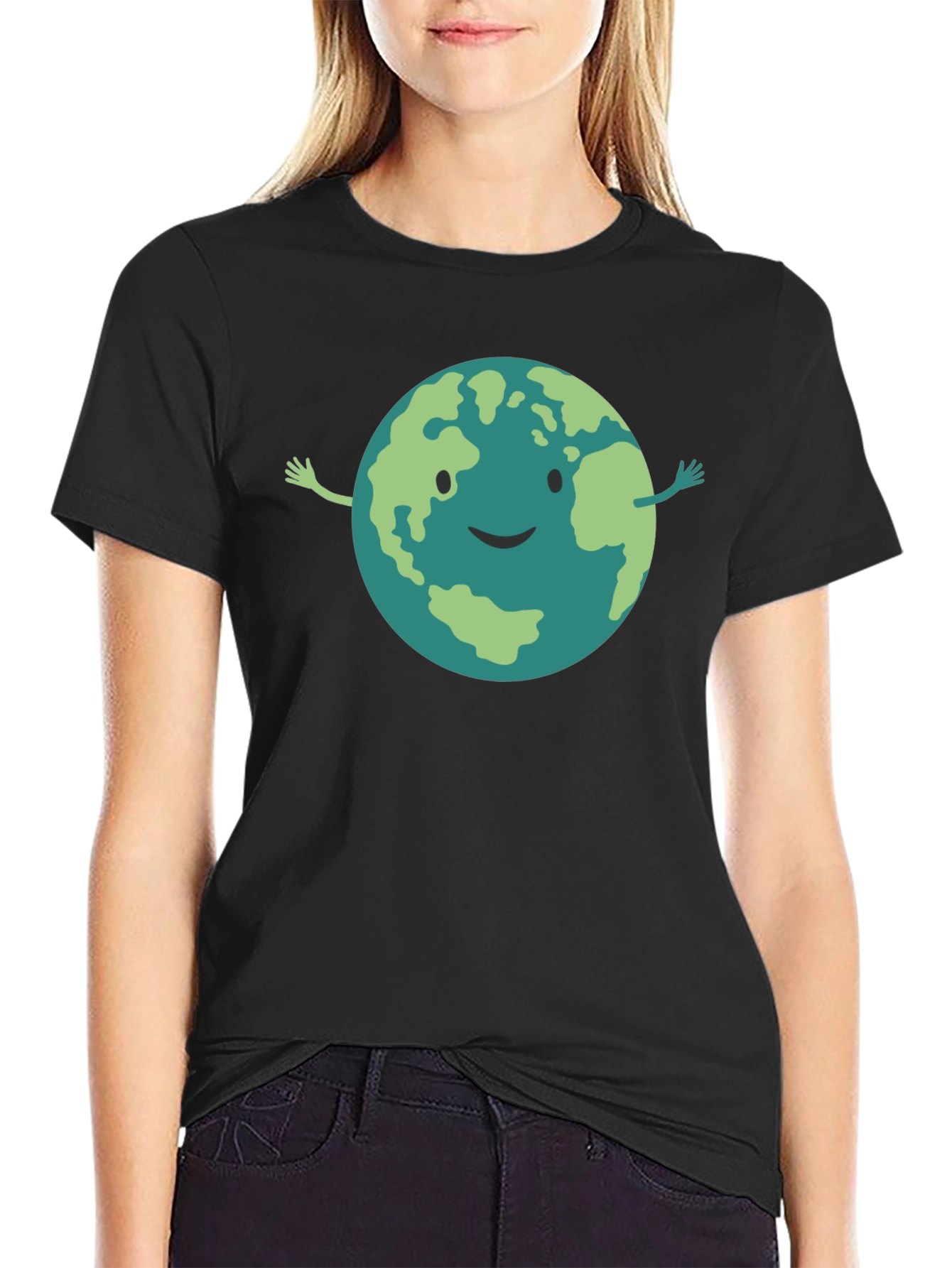 Smiling Earth Graphic Black T-Shirt