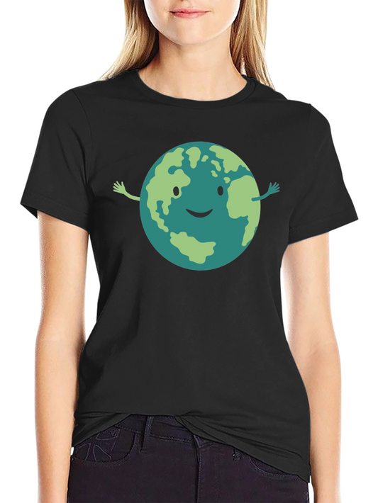 Smiling Earth Graphic Black T-Shirt