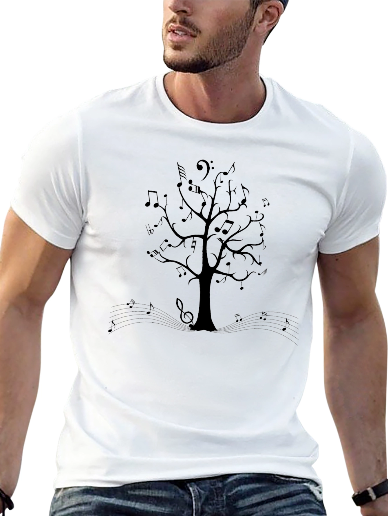 Musical Tree Graphic Tee - Black Cotton T-Shirt