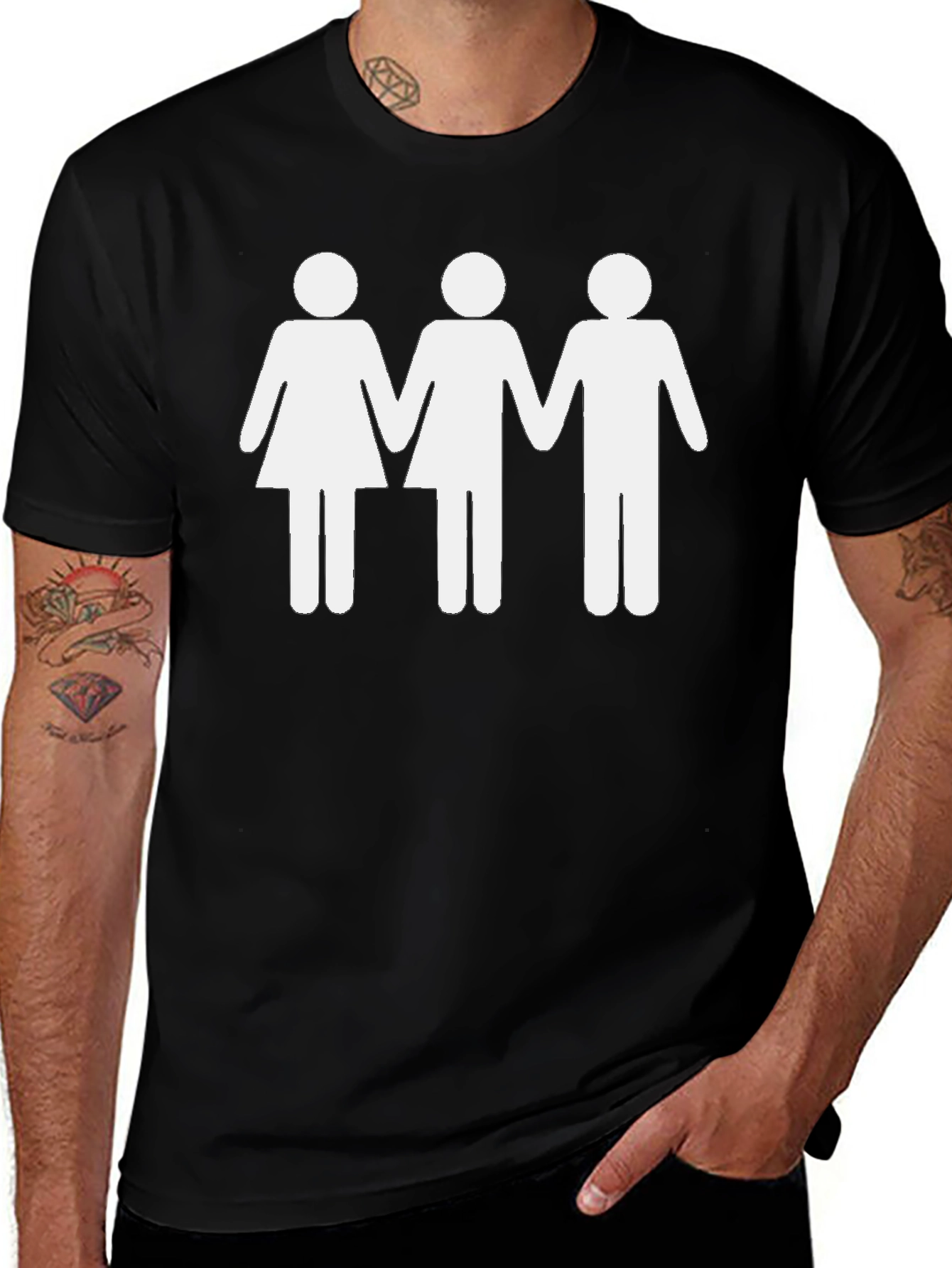 Novelty T-Shirt: Stick Figure Trio Design