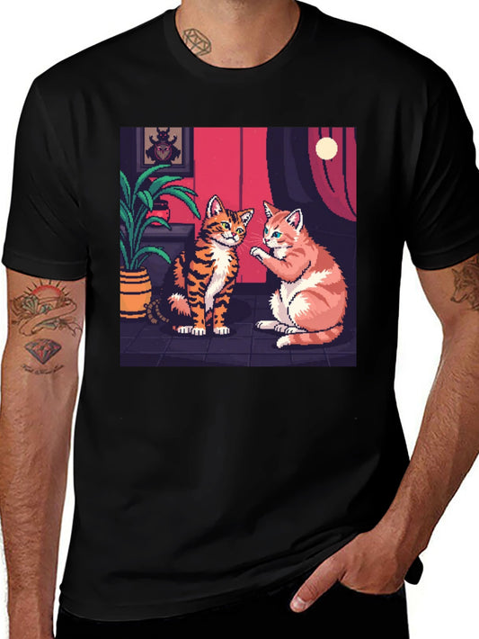 Pixel Art Cats Graphic Tee - Retro Style!