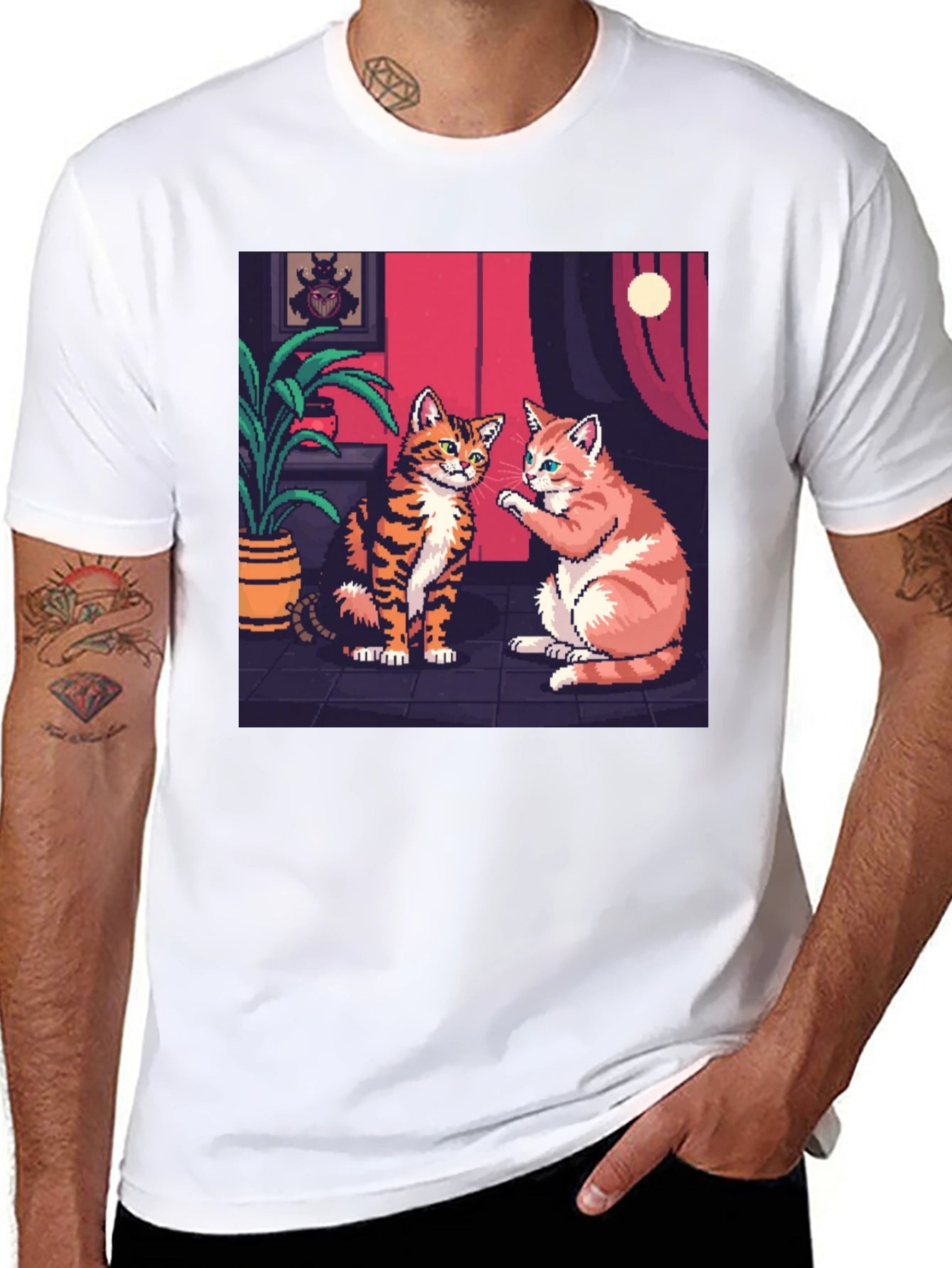 Pixel Art Cats Graphic Tee - Retro Style!
