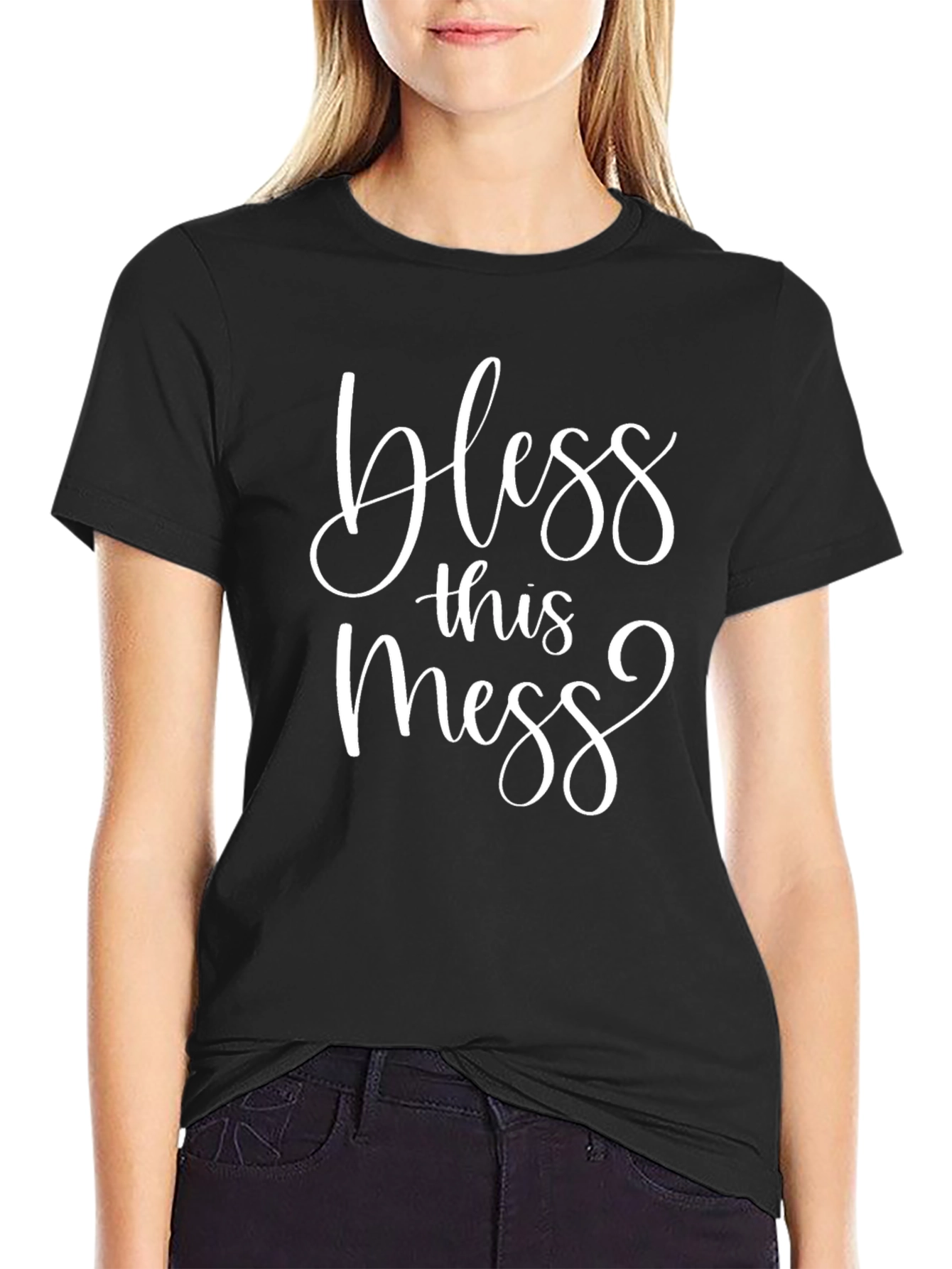Bless This Mess Graphic Tee - Black Cotton T-Shirt