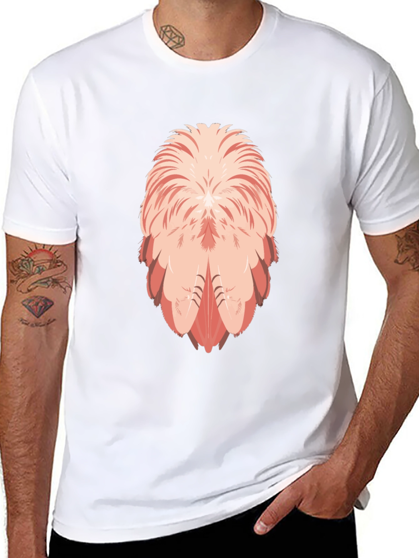 Flamingo Feather Design Black T-Shirt