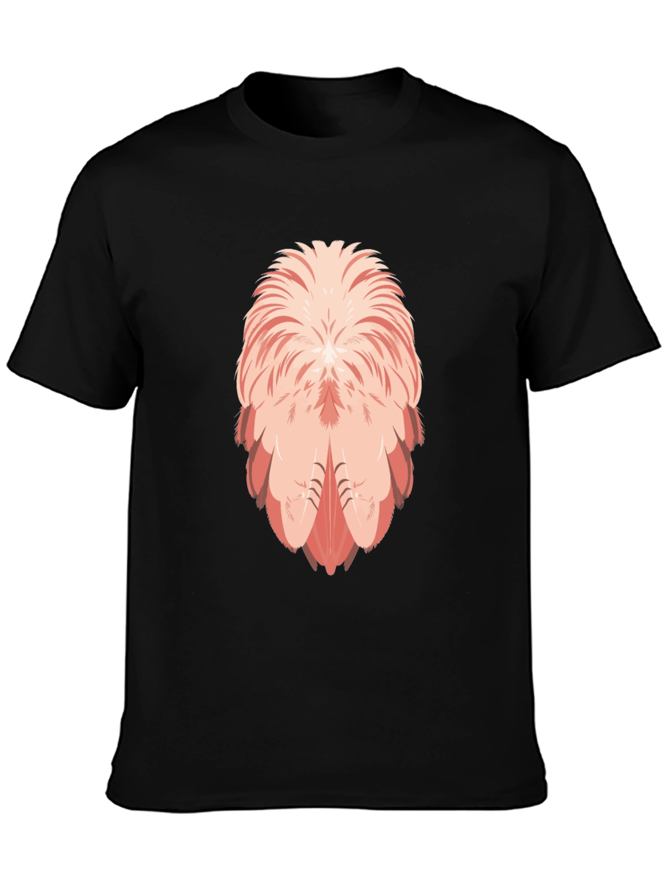 Flamingo Feather Design Black T-Shirt