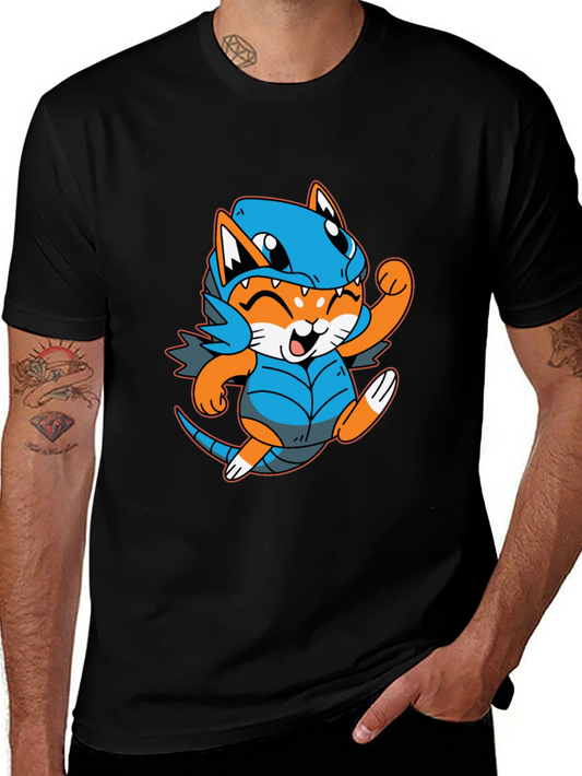 Cool Cat in Dinosaur Costume Black T-Shirt