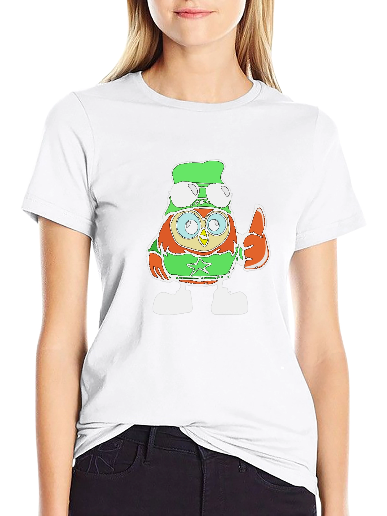 Cartoon Owl Pilot Graphic Print Tee
