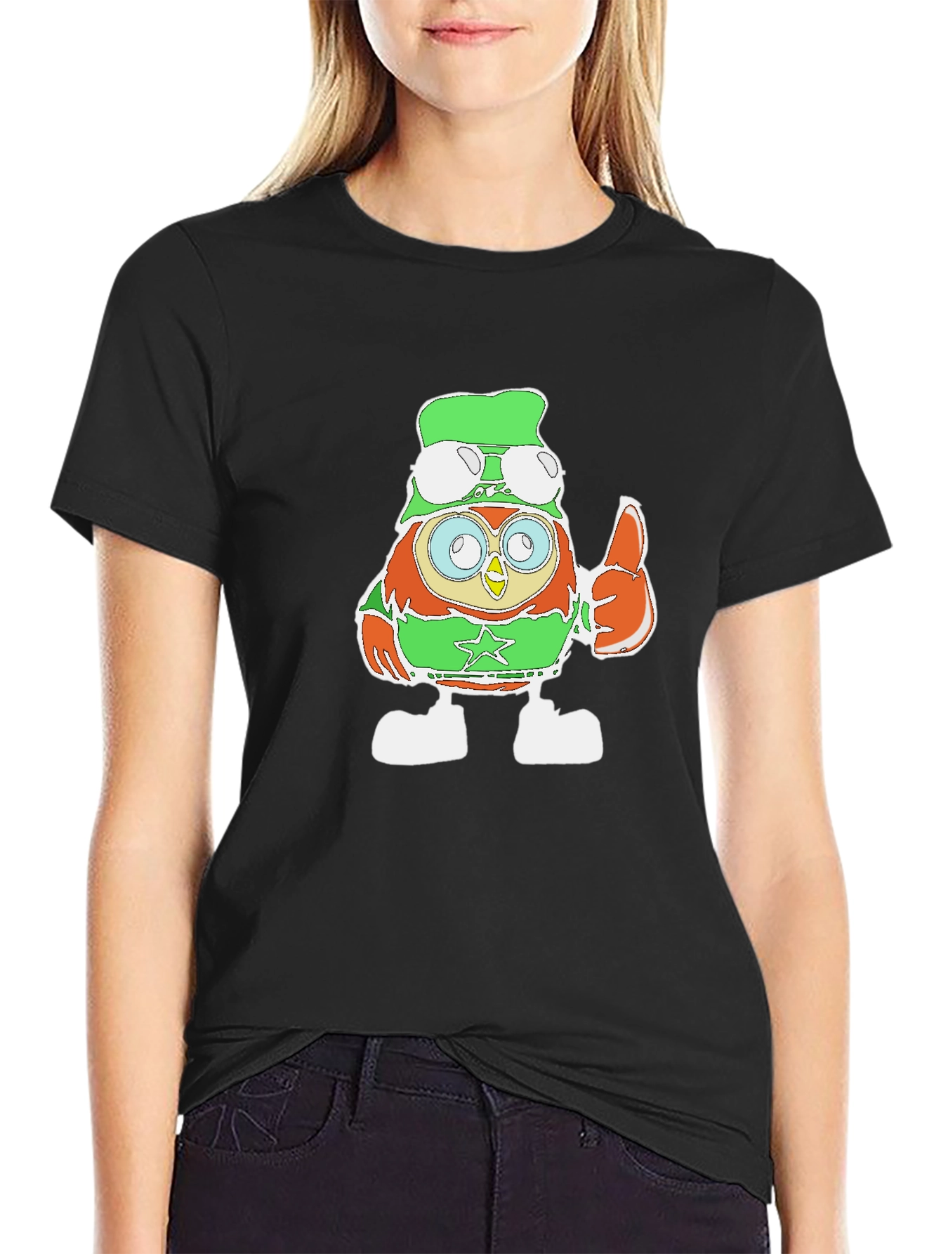 Cartoon Owl Pilot Graphic Print Tee