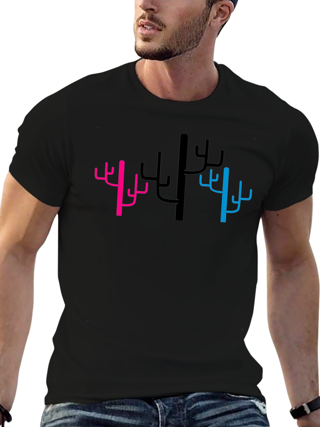 Cactus Graphic Tee - Pink Black & Blue Trees