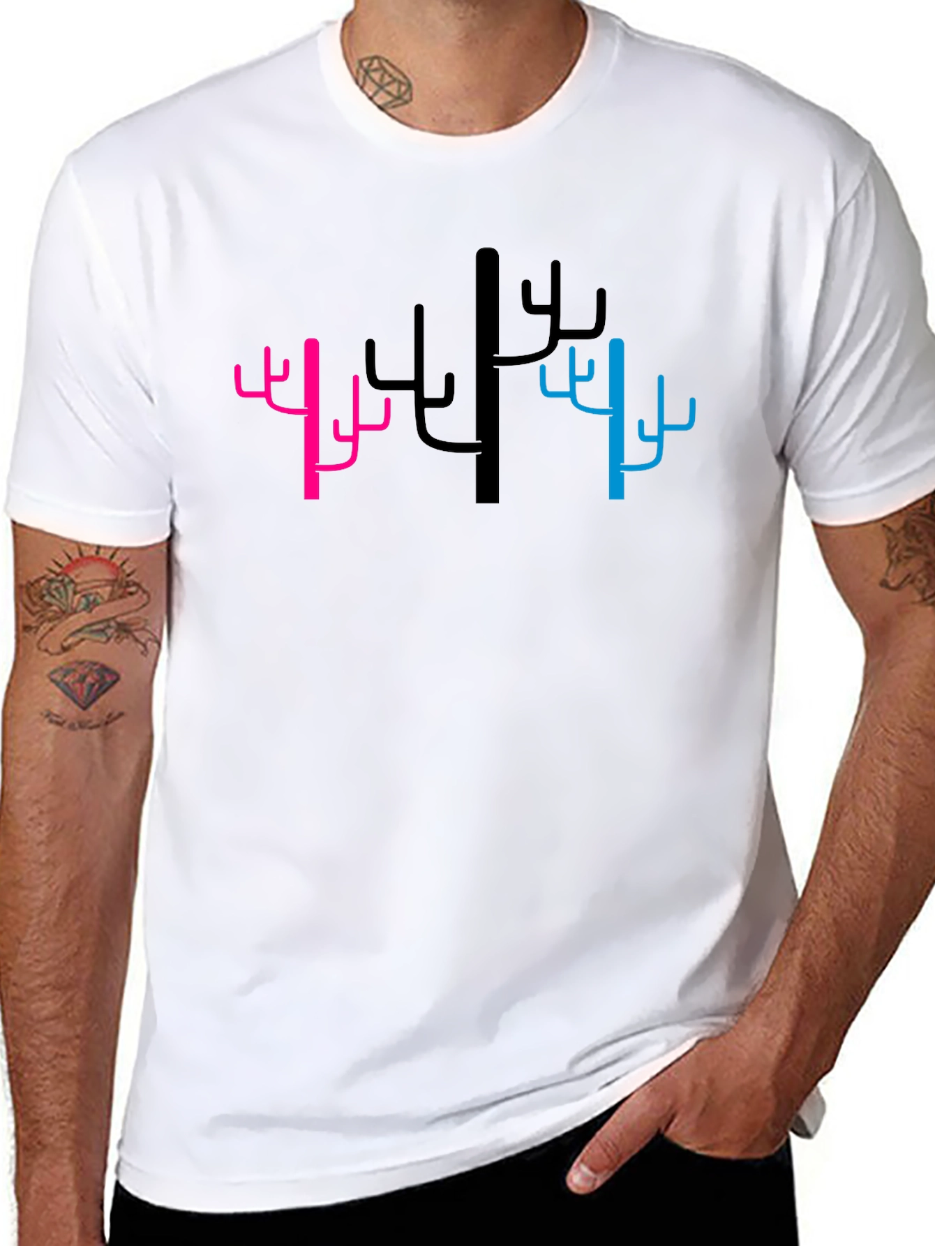 Cactus Graphic Tee - Pink Black & Blue Trees