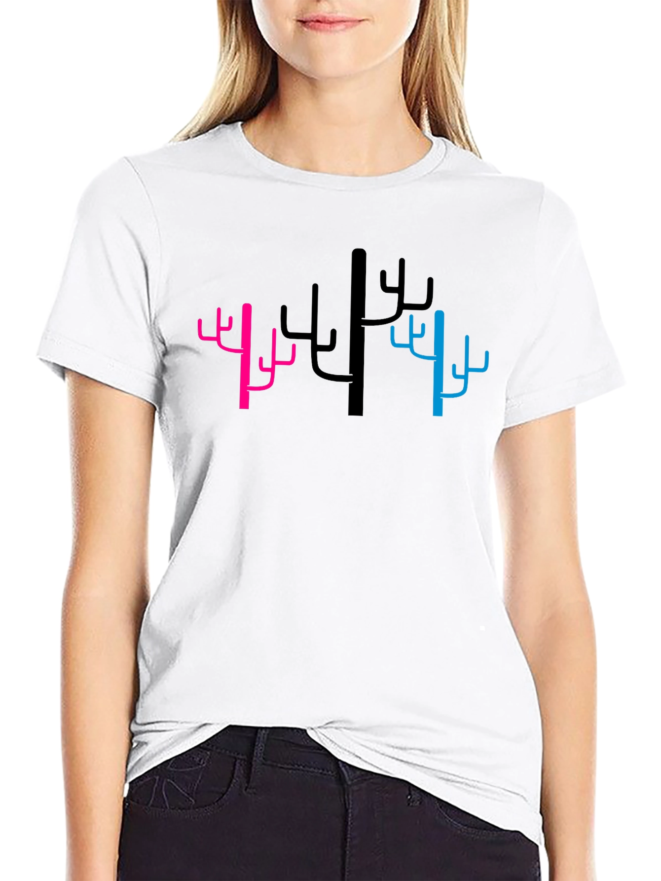Cactus Graphic Tee - Pink Black & Blue Trees