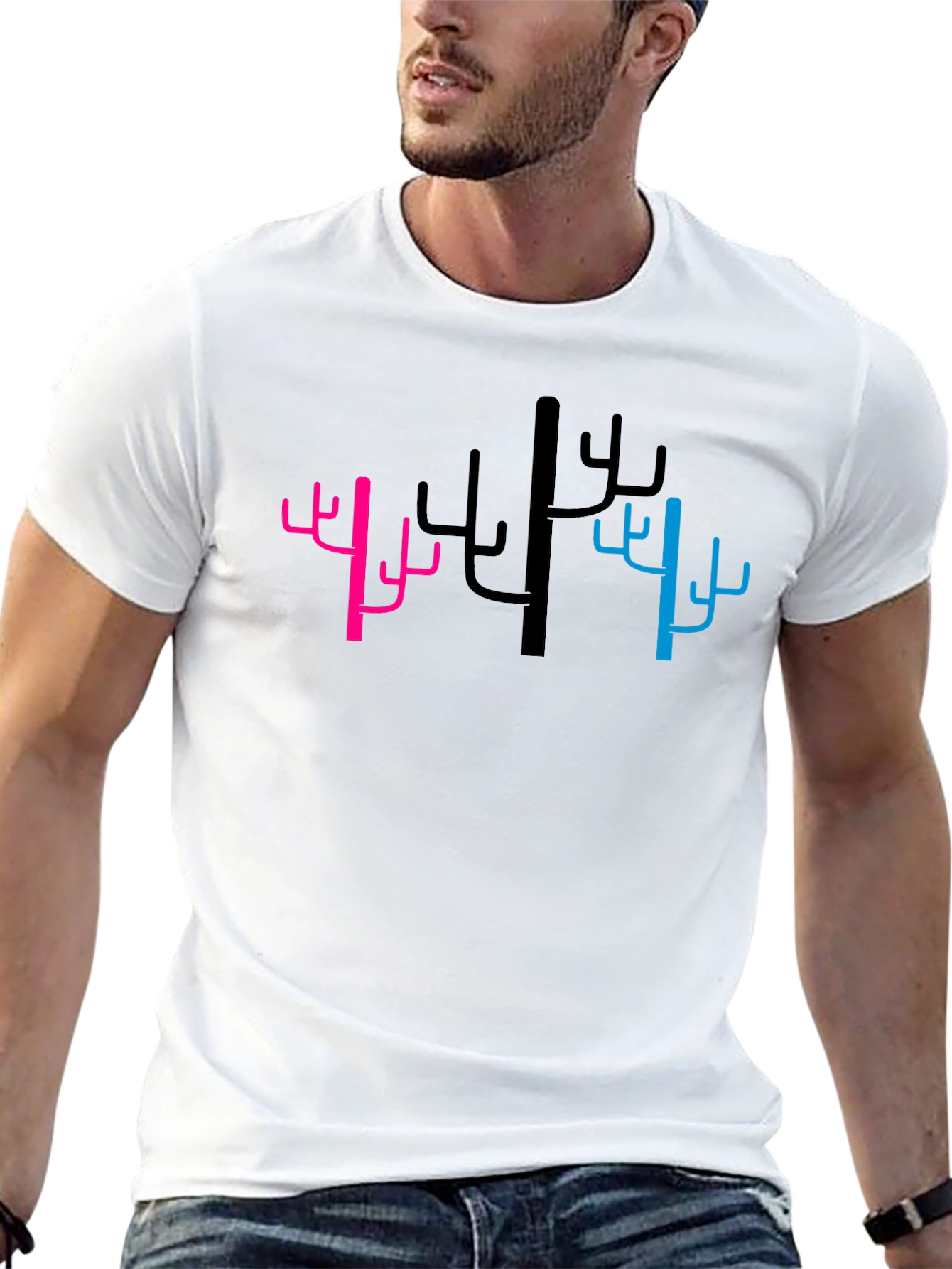 Cactus Graphic Tee - Pink Black & Blue Trees
