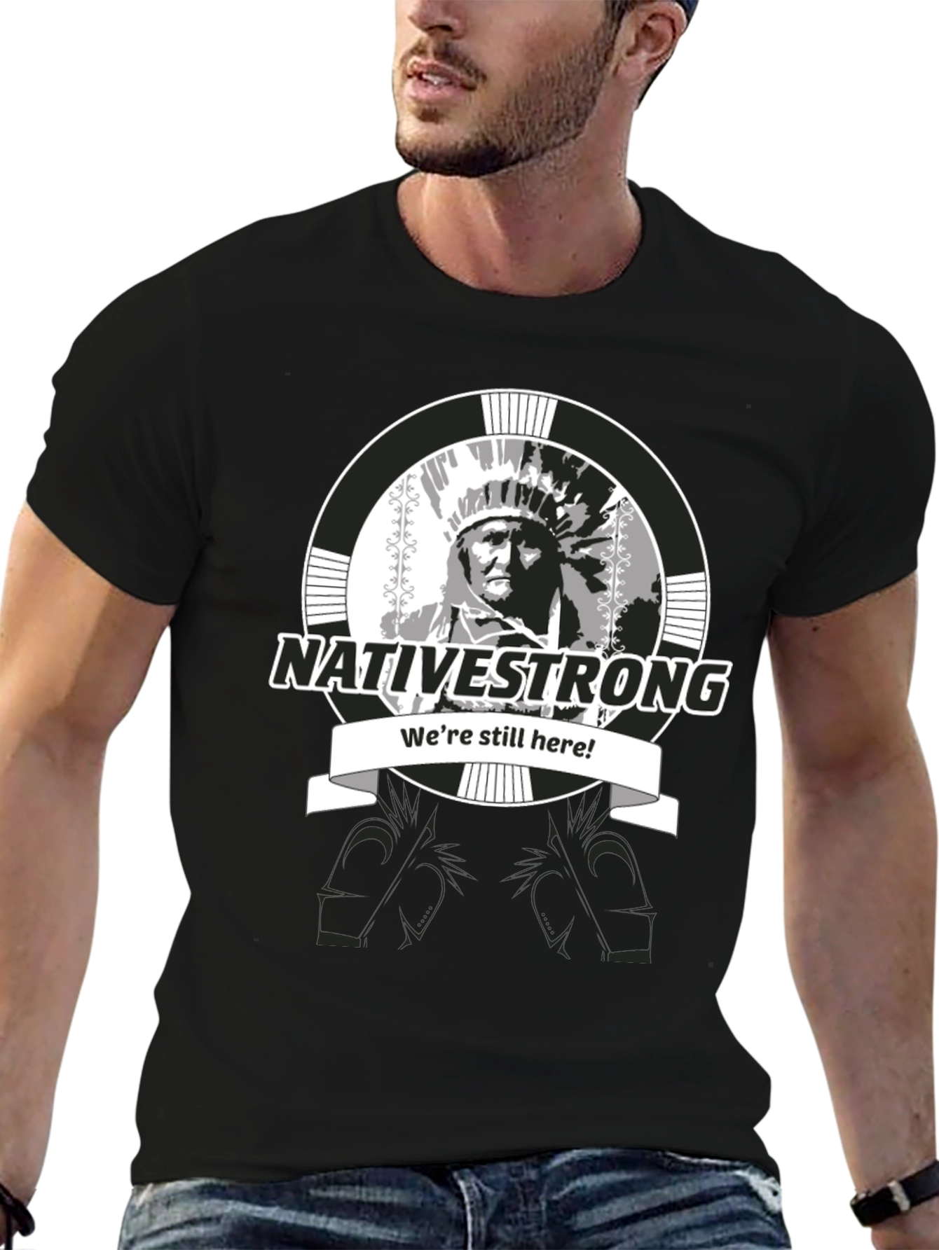 Native Strong Graphic T-Shirt - Black Crew Neck Tee