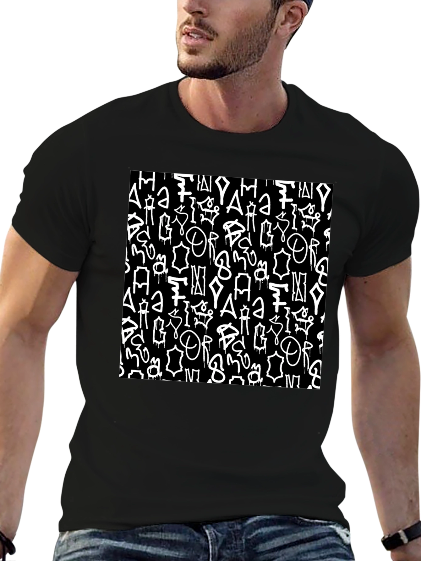 Abstract Graffiti Print Black T-Shirt
