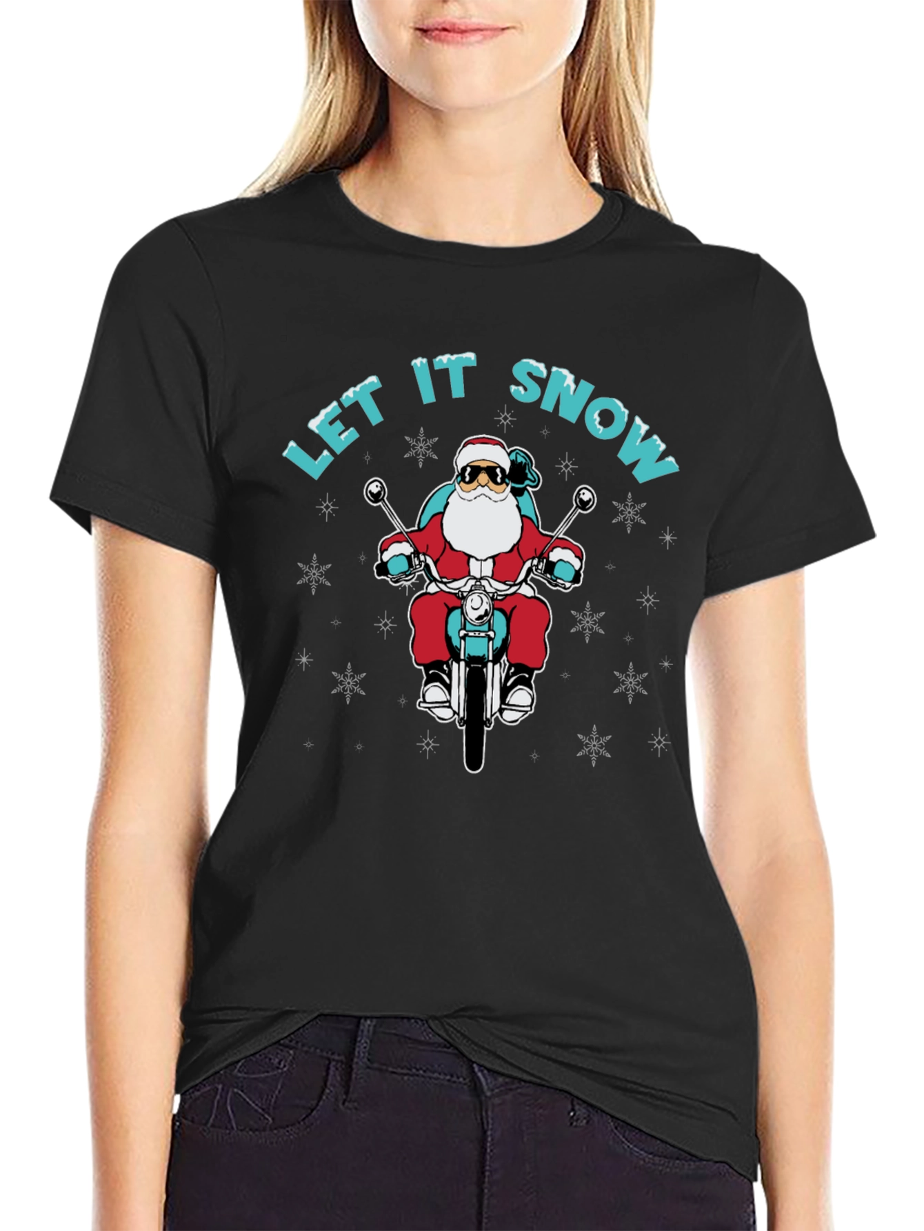 Santa Motorcycle T-Shirt - Let It Snow