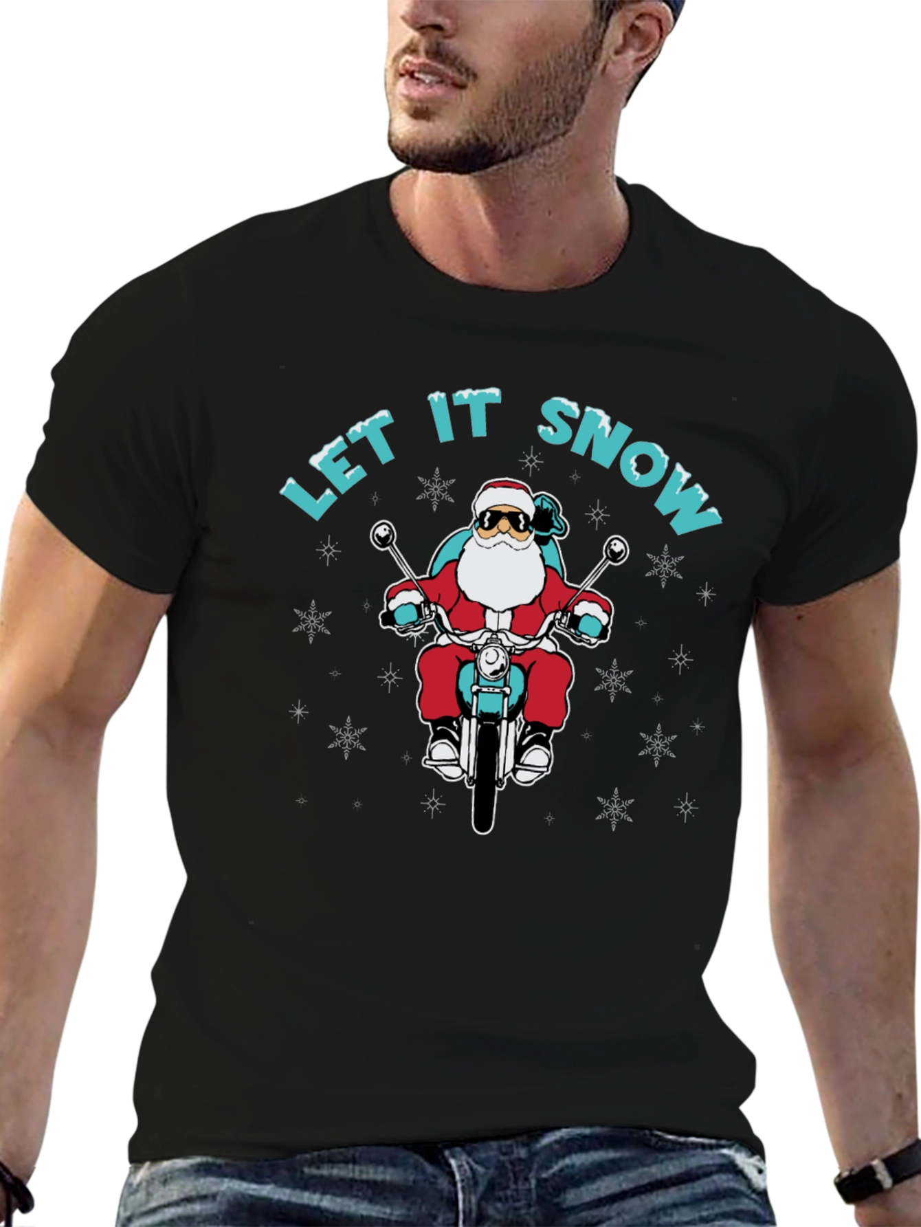 Santa Motorcycle T-Shirt - Let It Snow