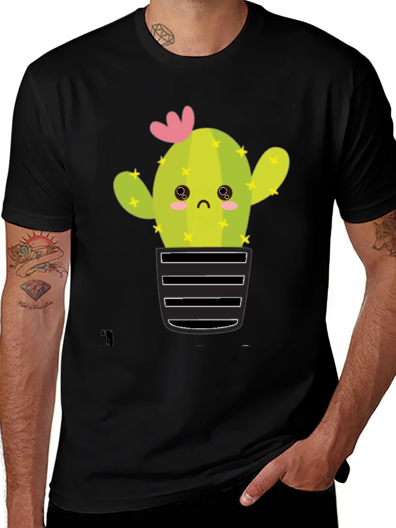 Cute Cactus Graphic Tee - Soft Black Cotton T-Shirt
