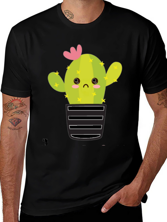 Cute Cactus Graphic Tee - Soft Black Cotton T-Shirt