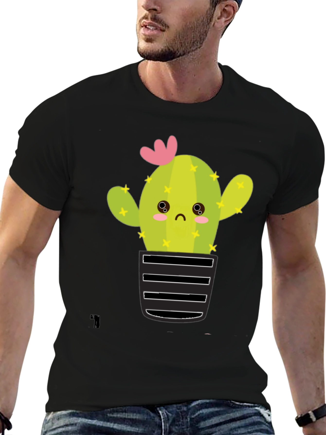 Cute Cactus Graphic Tee - Soft Black Cotton T-Shirt