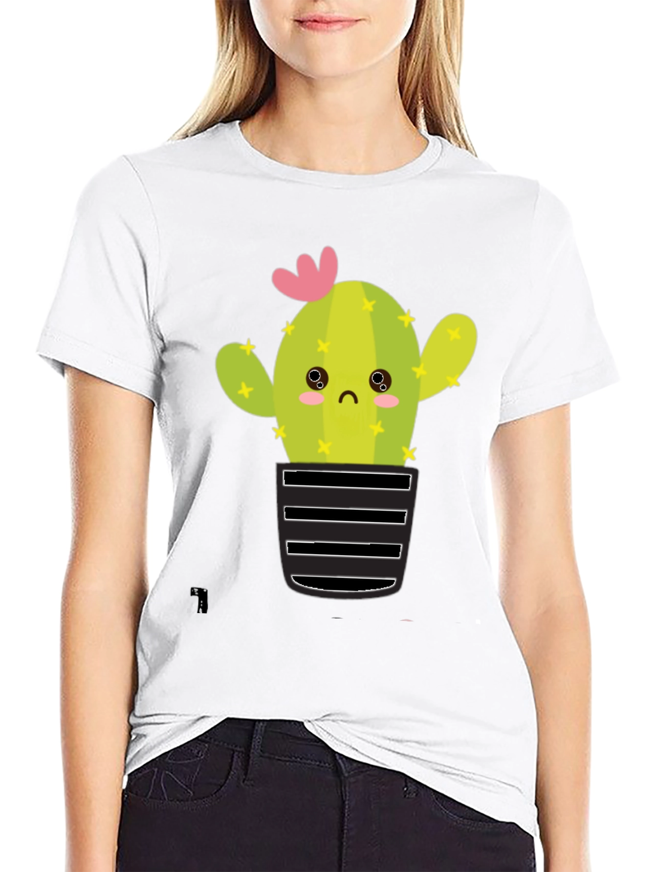 Cute Cactus Graphic Tee - Soft Black Cotton T-Shirt