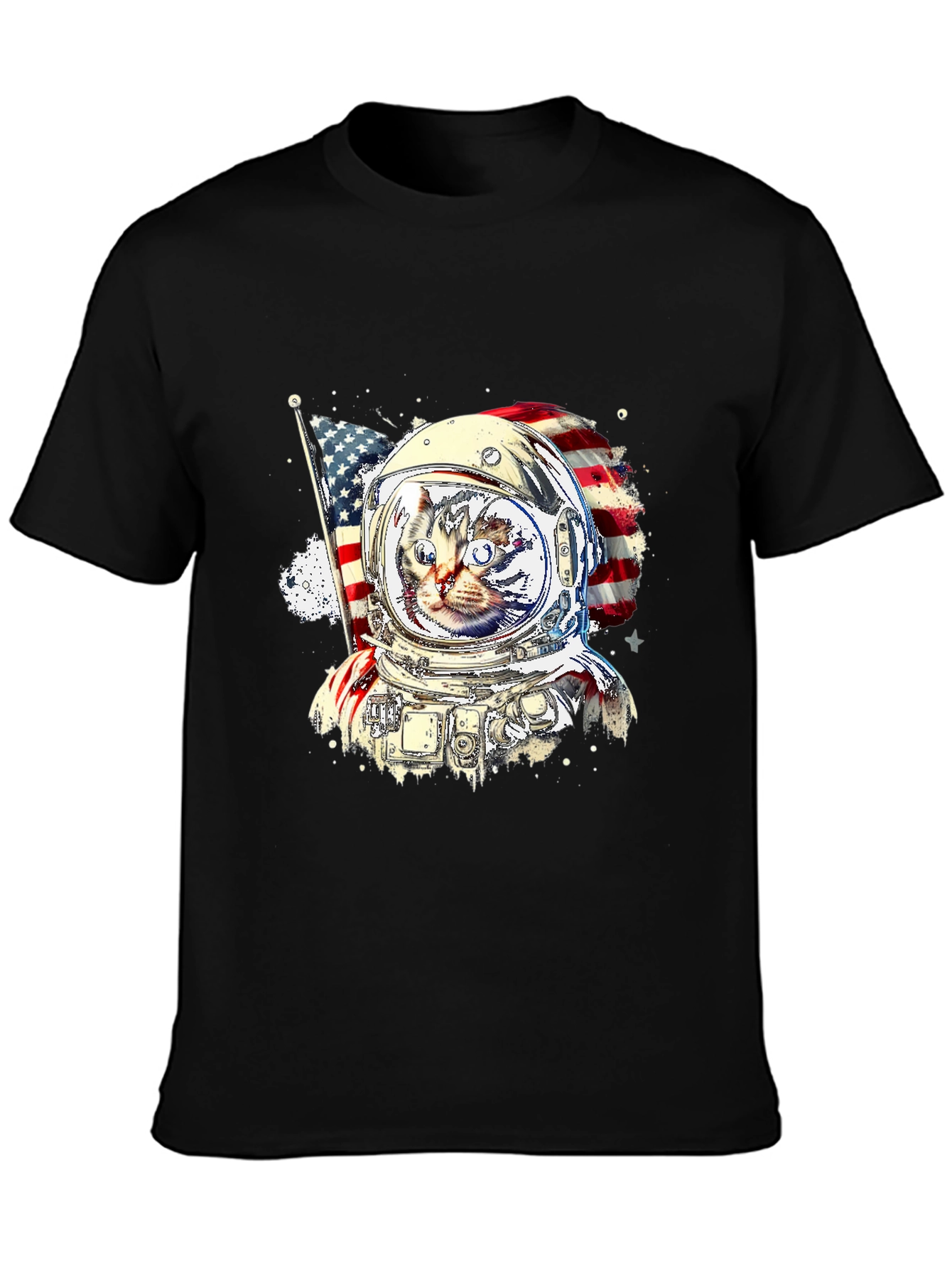Patriotic Cat Astronaut Graphic Tee