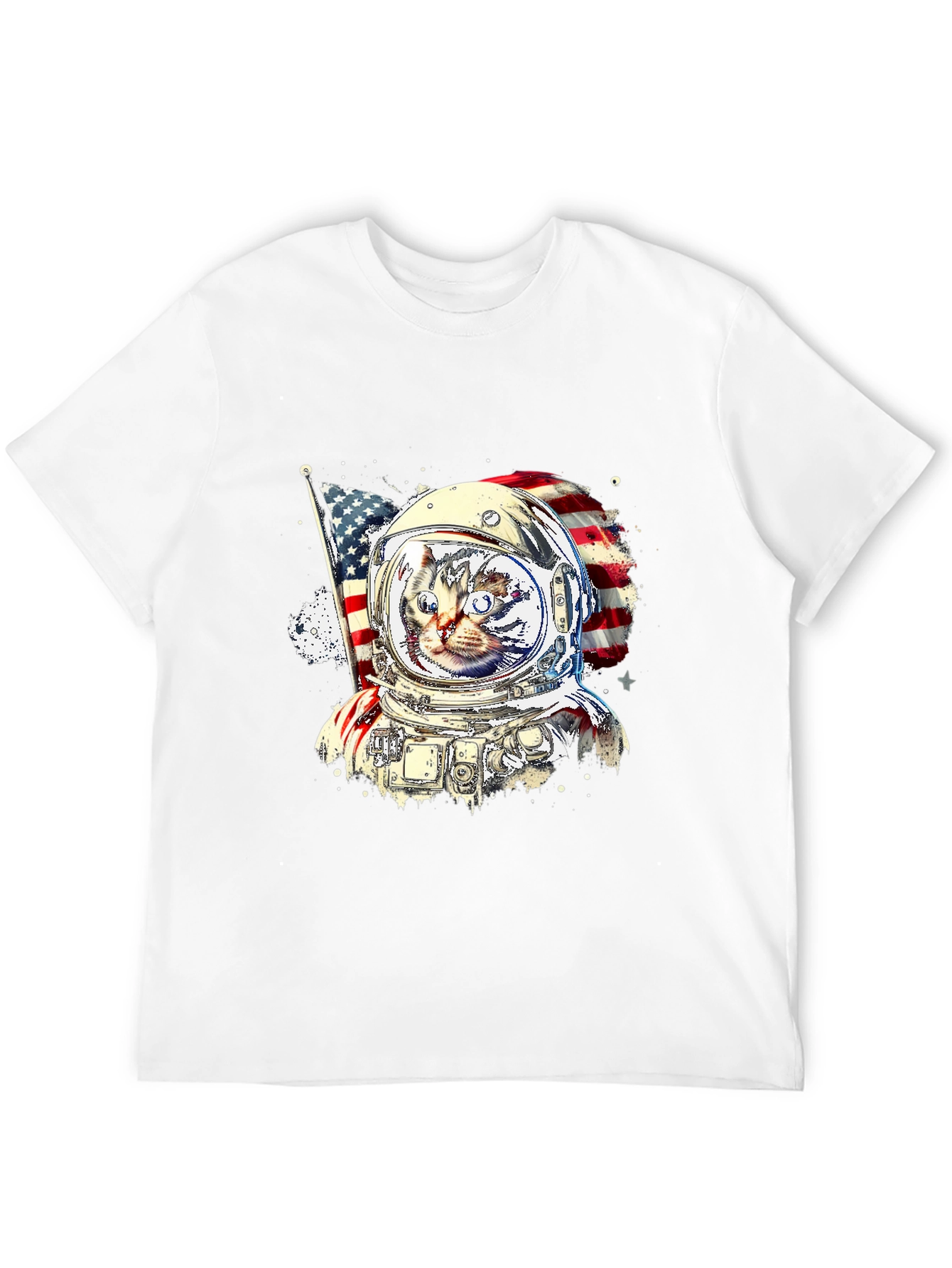 Patriotic Cat Astronaut Graphic Tee