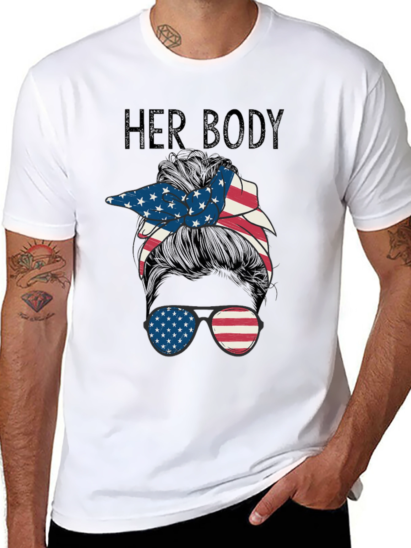 Patriotic Messy Bun Tee - Her Body Her Choice!