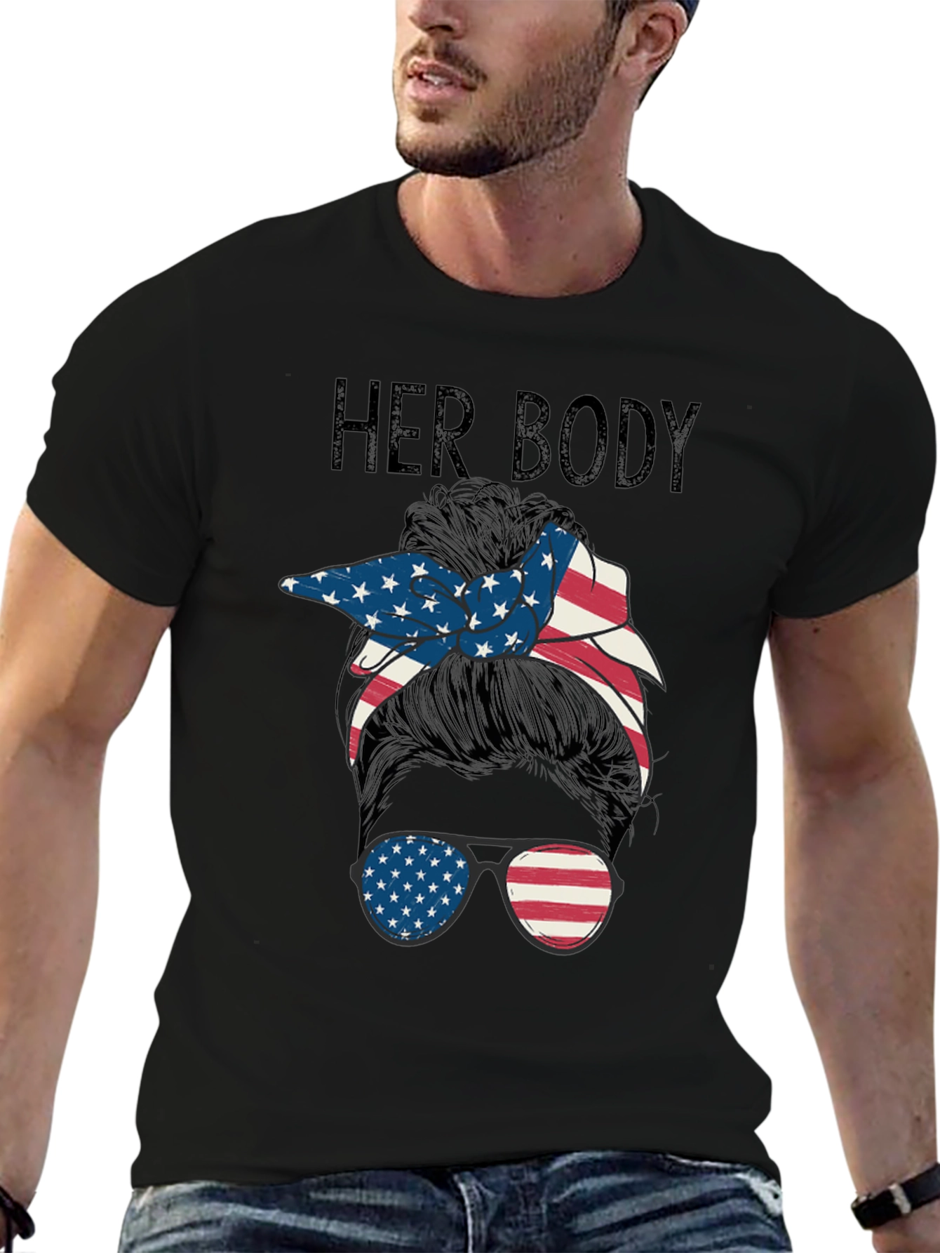 Patriotic Messy Bun Tee - Her Body Her Choice!