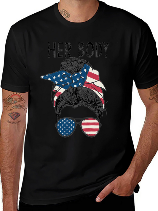 Patriotic Messy Bun Tee - Her Body Her Choice!