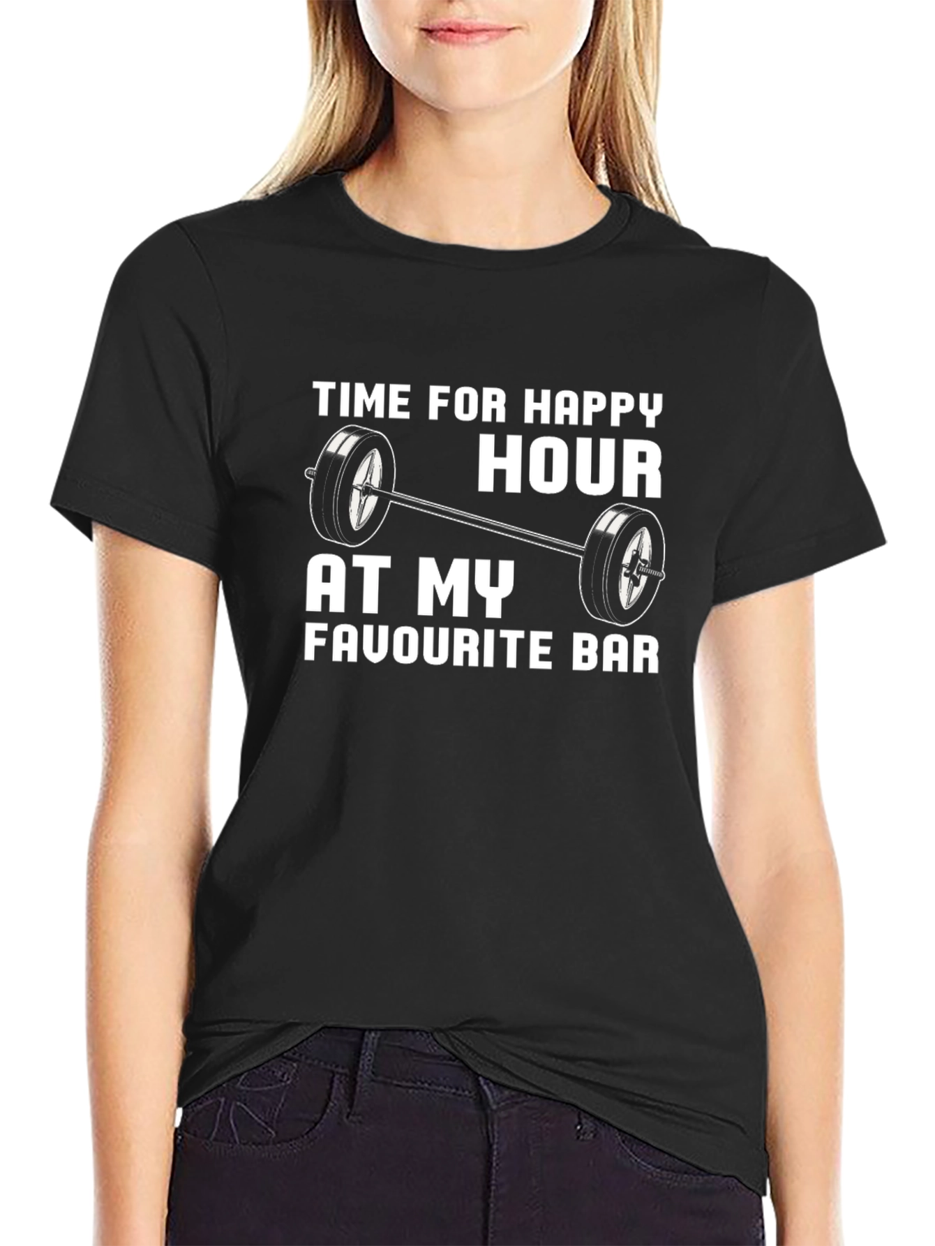 Happy Hour Barbell Mens Black T-Shirt