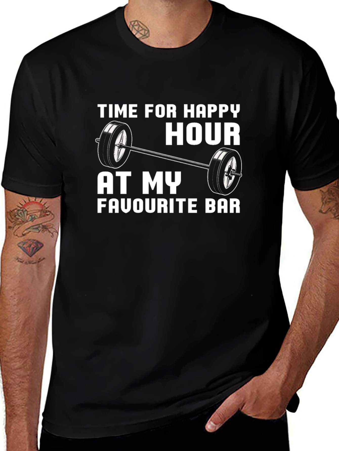 Happy Hour Barbell Mens Black T-Shirt