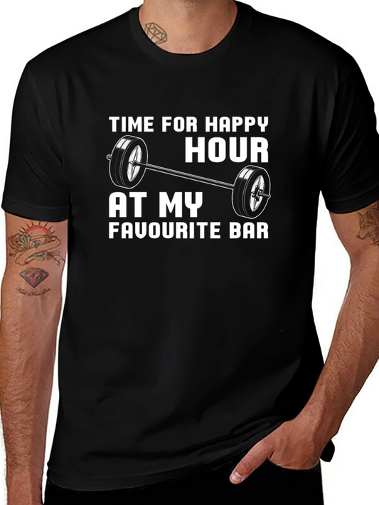 Happy Hour Barbell Mens Black T-Shirt