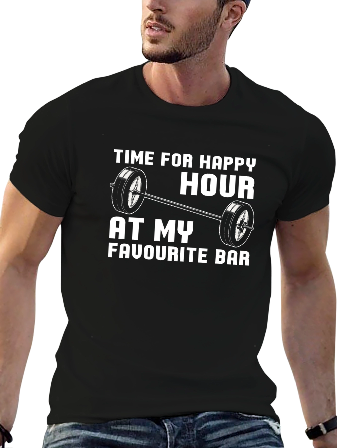 Happy Hour Barbell Mens Black T-Shirt