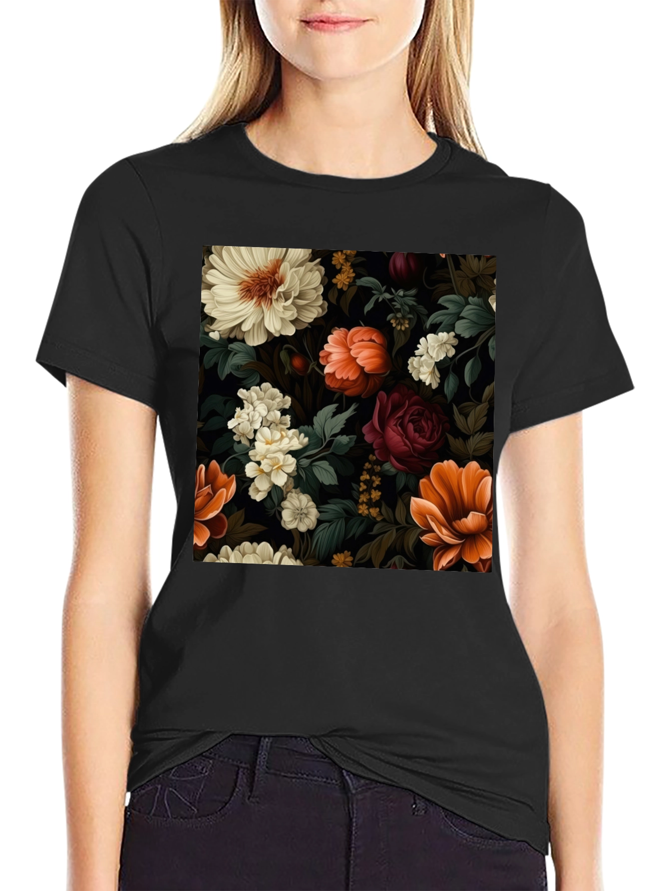 Floral Pattern Black T-Shirt for Men