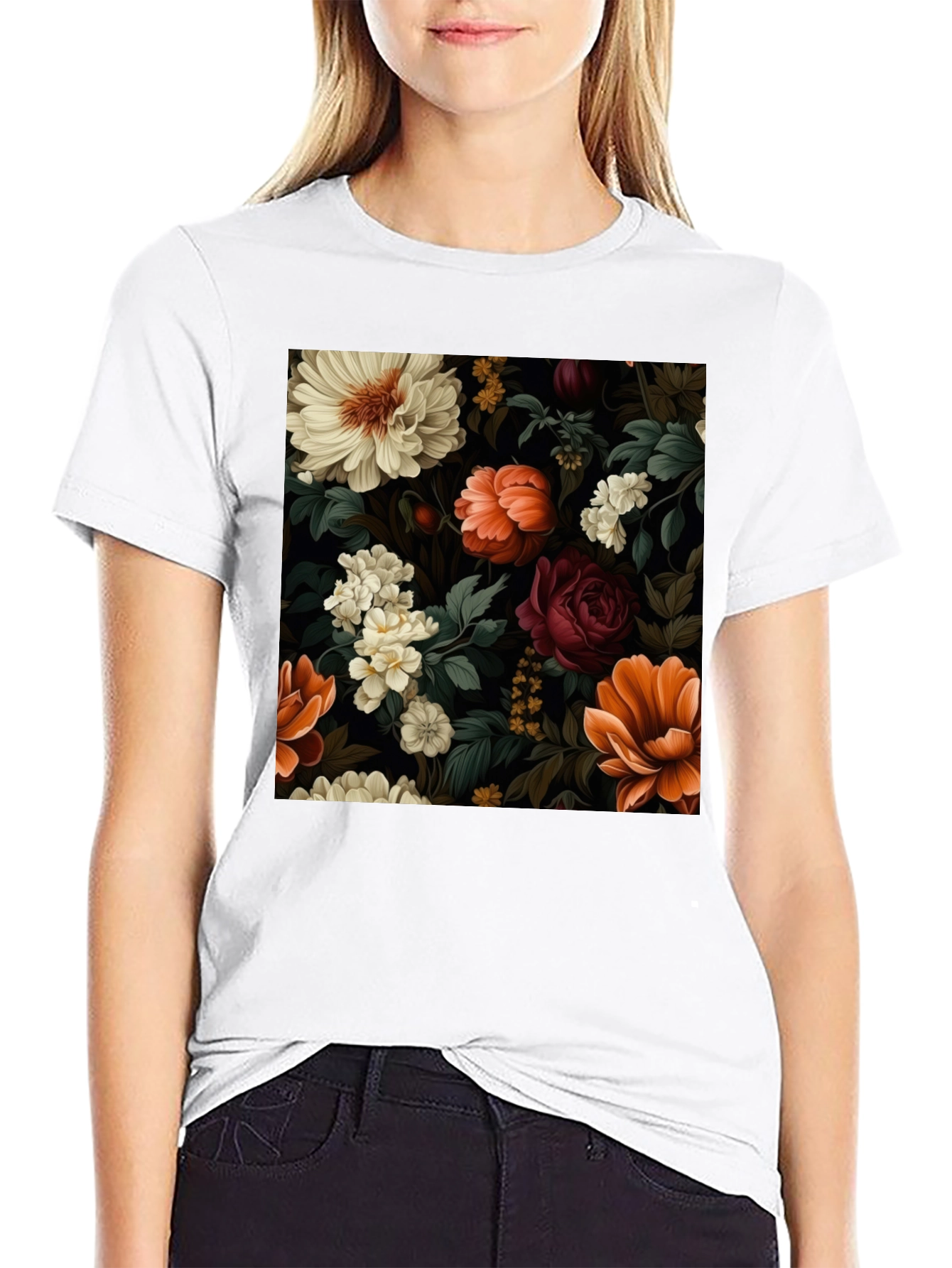 Floral Pattern Black T-Shirt for Men