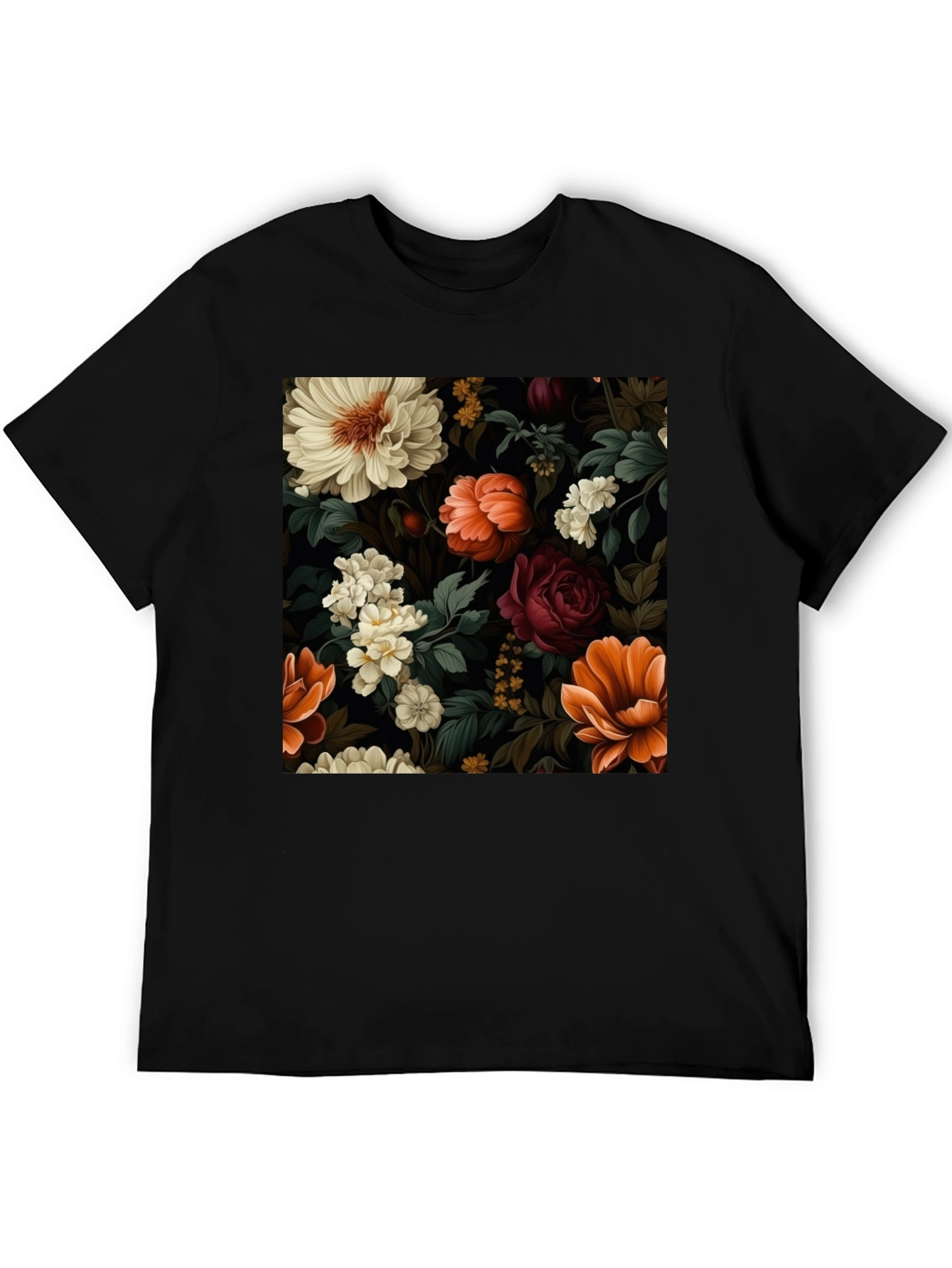Floral Pattern Black T-Shirt for Men