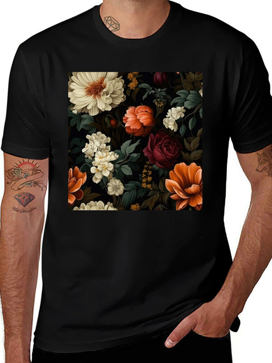 Floral Pattern Black T-Shirt for Men