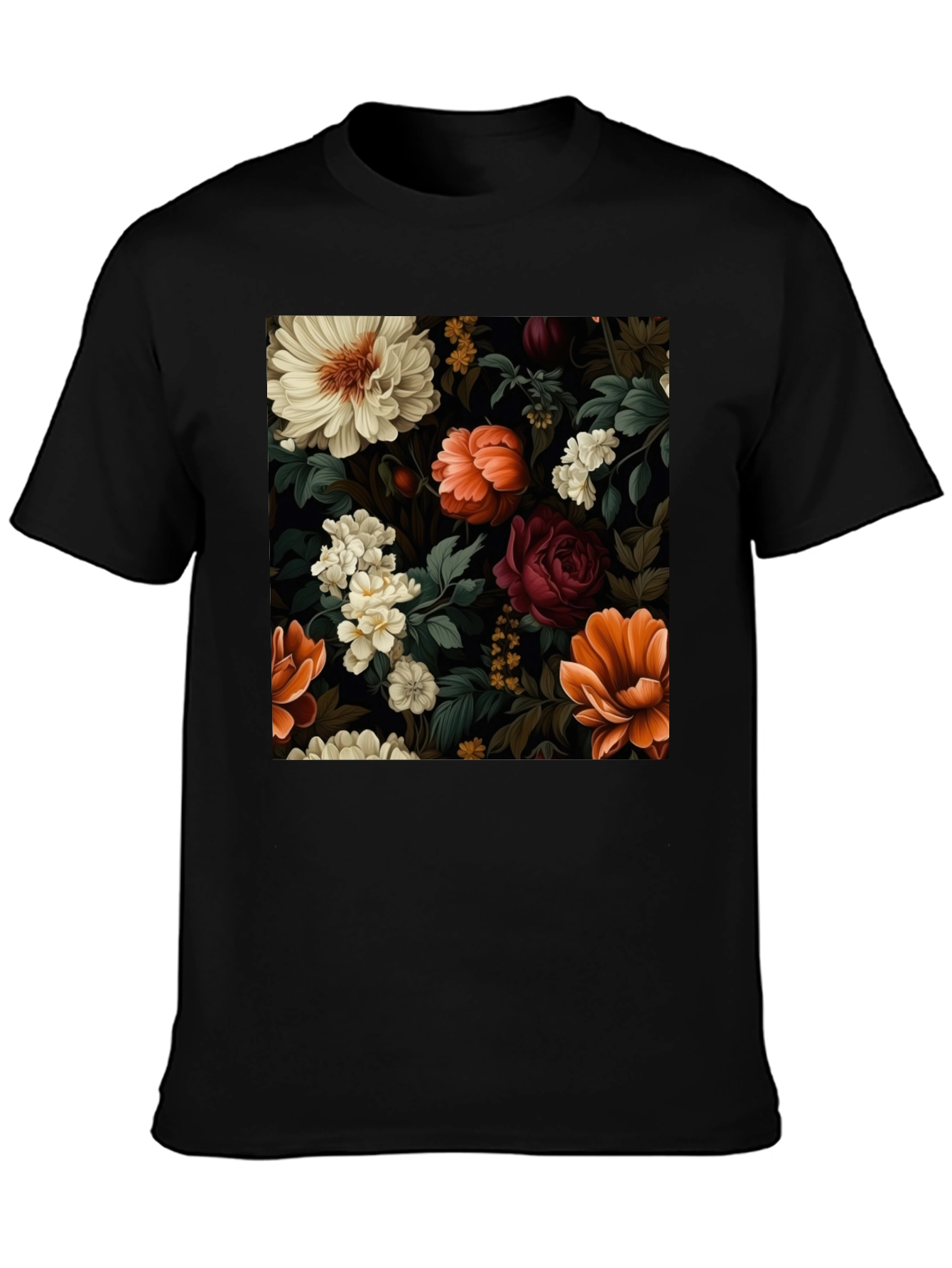 Floral Pattern Black T-Shirt for Men