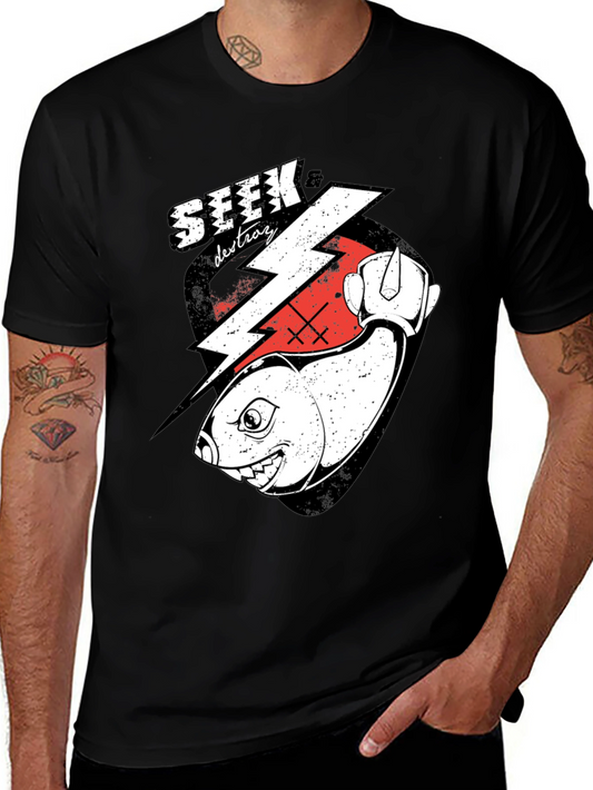Seek and Destroy Fish Graphic T-Shirt - Black