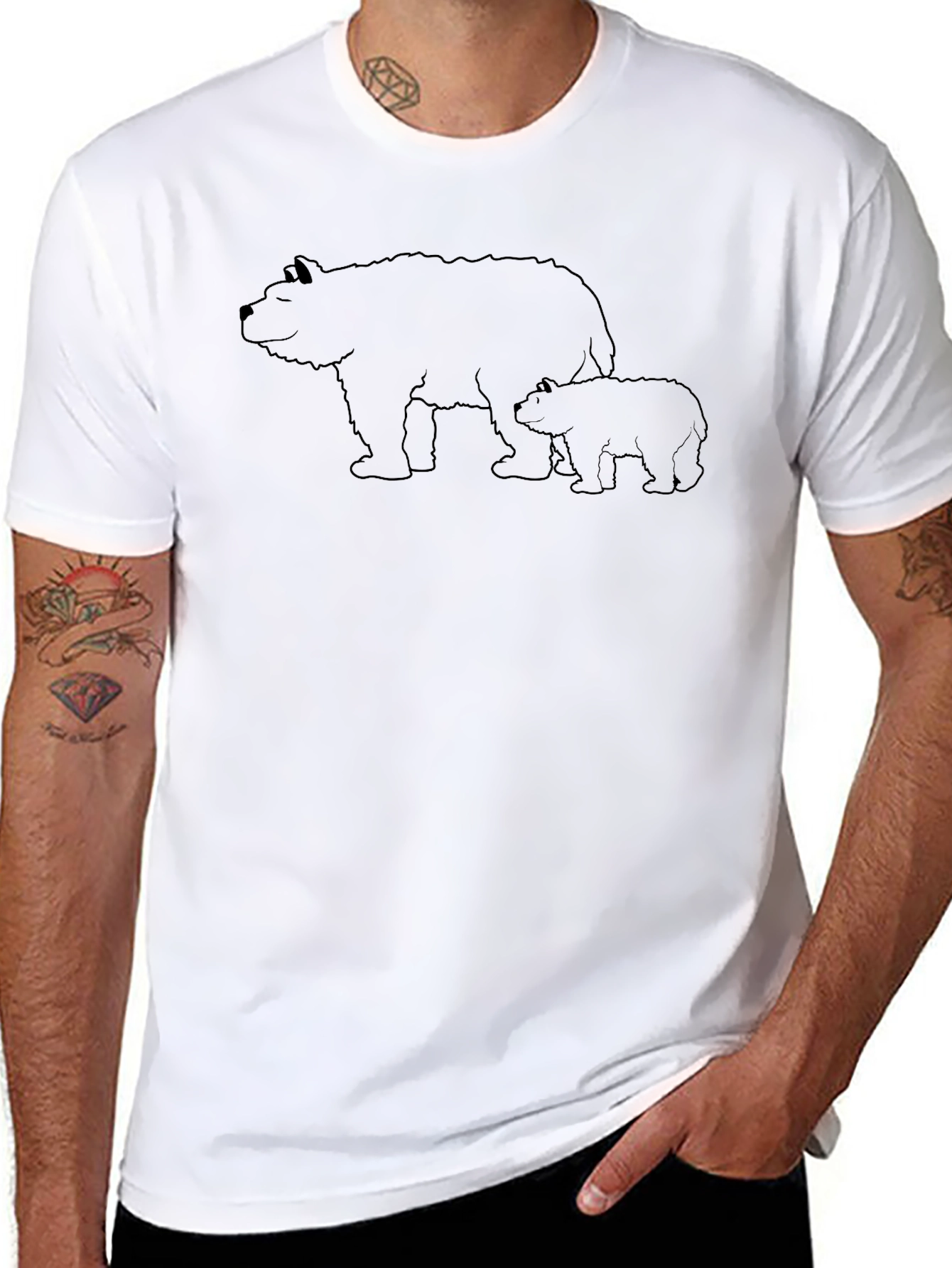 Mama Bear & Cub Outline Graphic Tee - Black