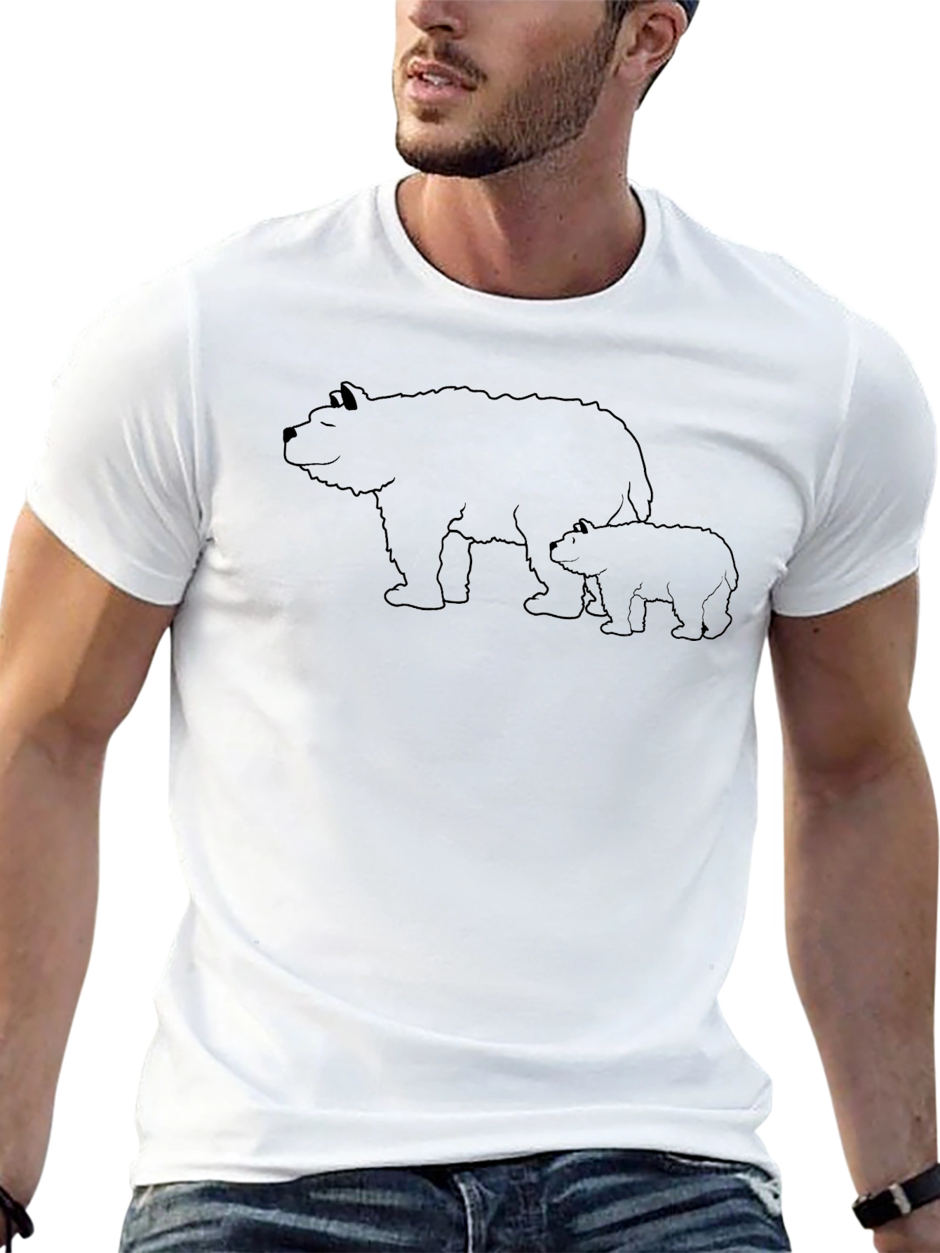 Mama Bear & Cub Outline Graphic Tee - Black