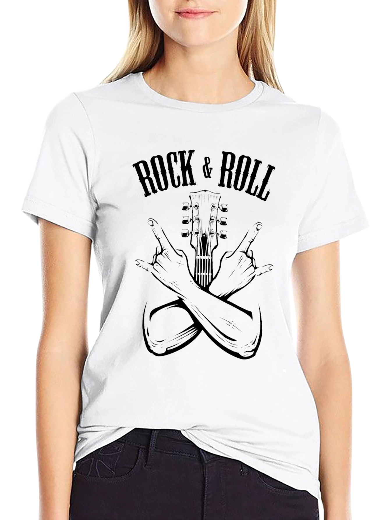 Rock & Roll Graphic Print Black T-Shirt