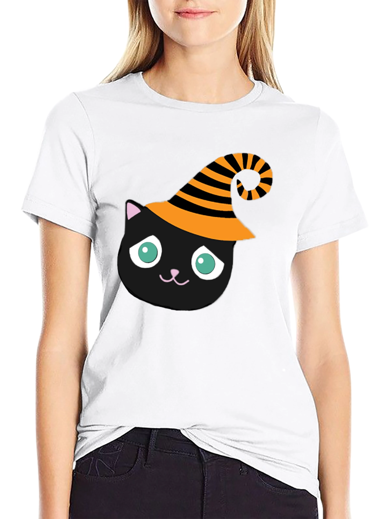 Halloween Cat T-Shirt - Witch Hat Black Cat Tee