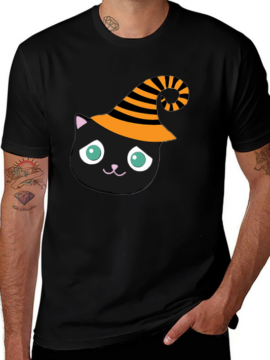 Halloween Cat T-Shirt - Witch Hat Black Cat Tee