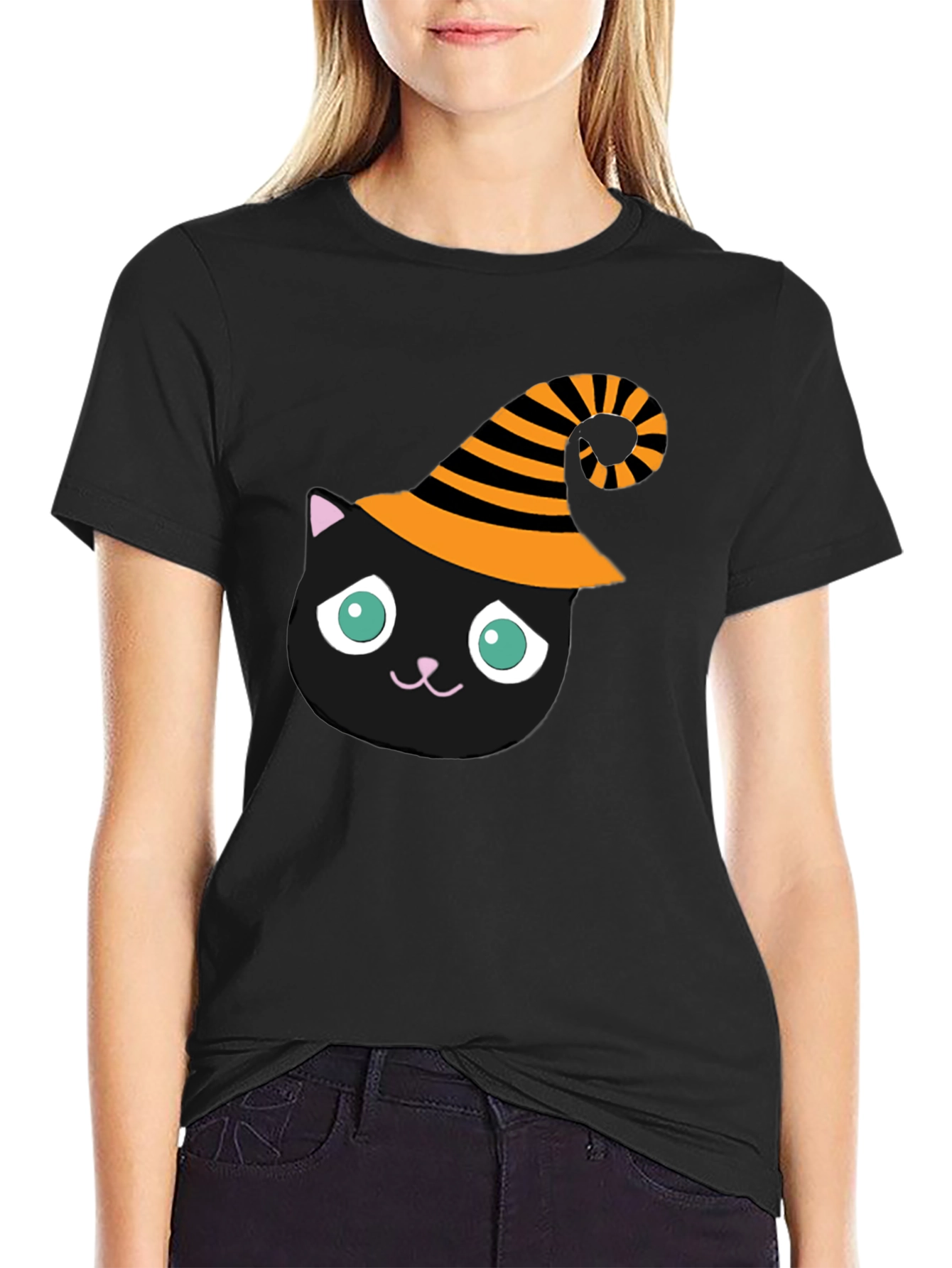 Halloween Cat T-Shirt - Witch Hat Black Cat Tee