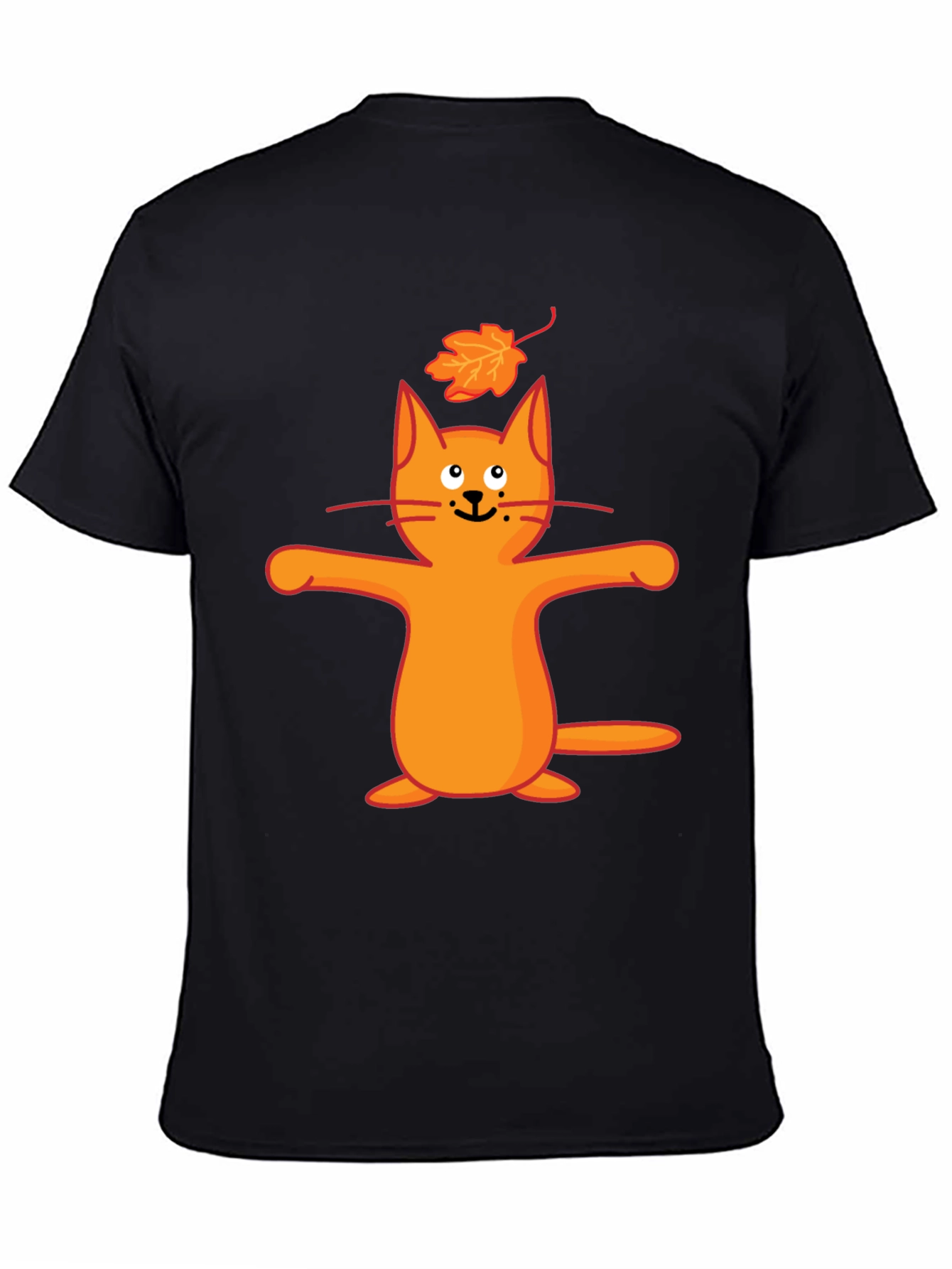 Whimsical Cat & Leaf Graphic T-Shirt